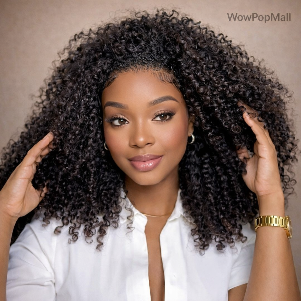 Kinky Curly Half Wig 200% Density Human Hair Clip-In Glueless Wig