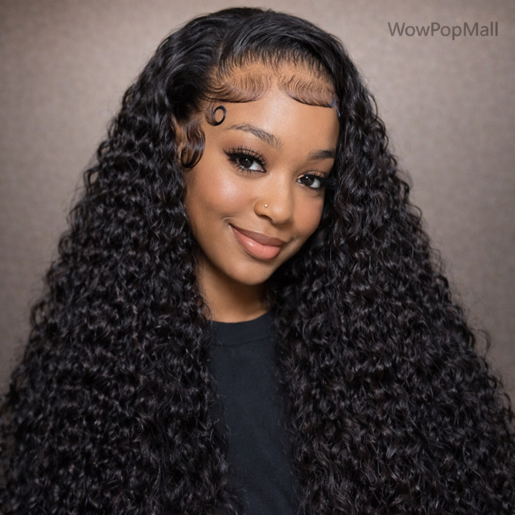 40–46 Inch Deep Wave HD Lace Front Human Hair Wig – 200% Density Remy Curl