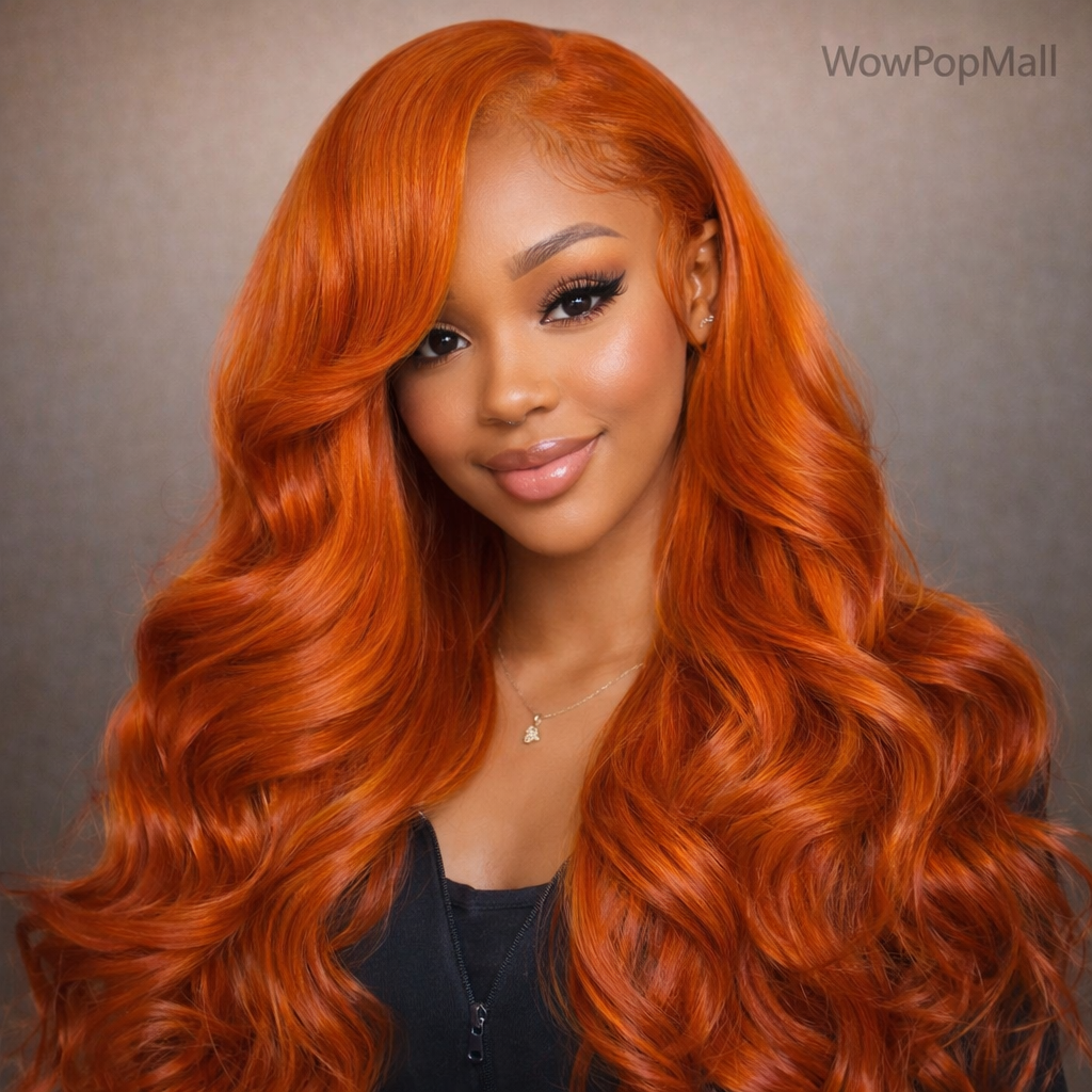 Ginger Orange 13x6 HD Lace Front Body Wave Human Hair Wig (30") – 200% Density, Pre-Plucked Hairline