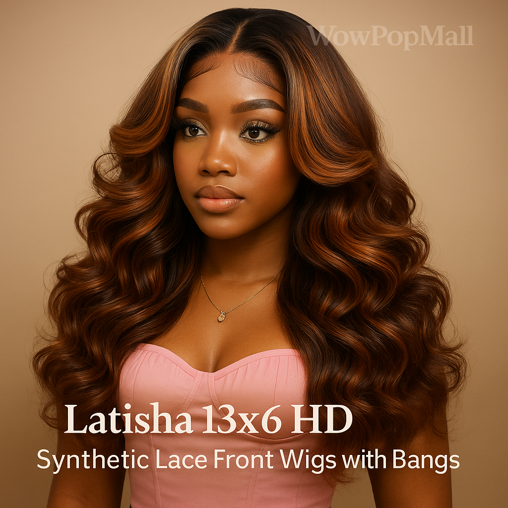 Latisha 13x6 Lace Front Wig – Curly Highlight Synthetic Wig with Baby Hair, 24 Inch Heat-Resistant Fiber
