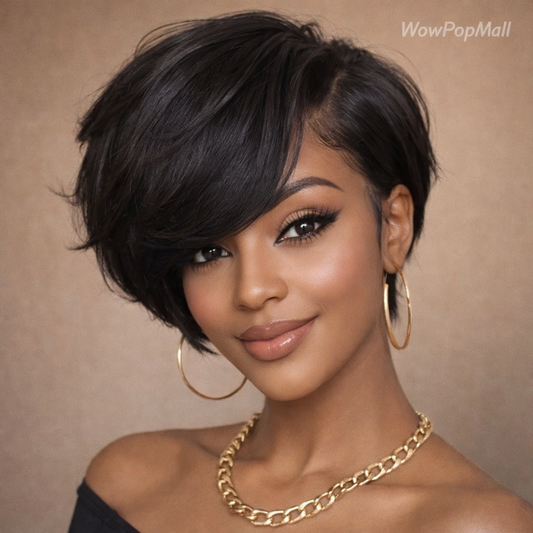Straight Pixie Cut Human Hair Wig 13x4 Transparent Lace Front (Short Bob, Baby Hair)