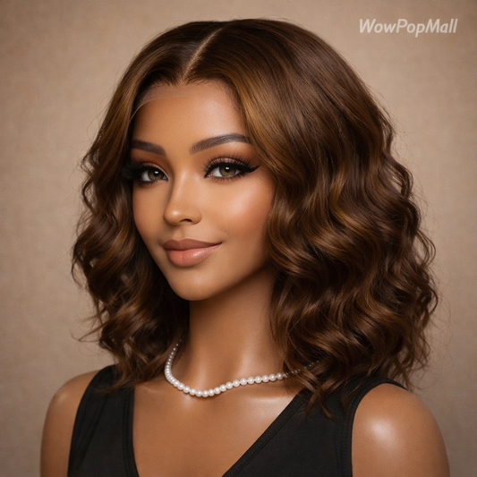 Umi 13x4 HD Body Wave Short Bob Human Hair Wig (Chocolate Brown #4, Transparent Lace, 220% Density)