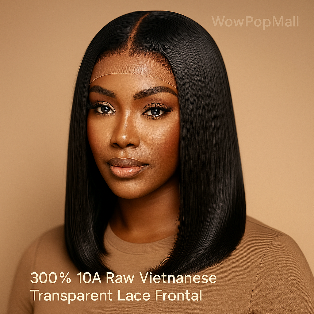 300% Density 13x4 Transparent Lace Frontal Straight Bob Wig – Raw Vietnamese Human Hair Wig for Women
