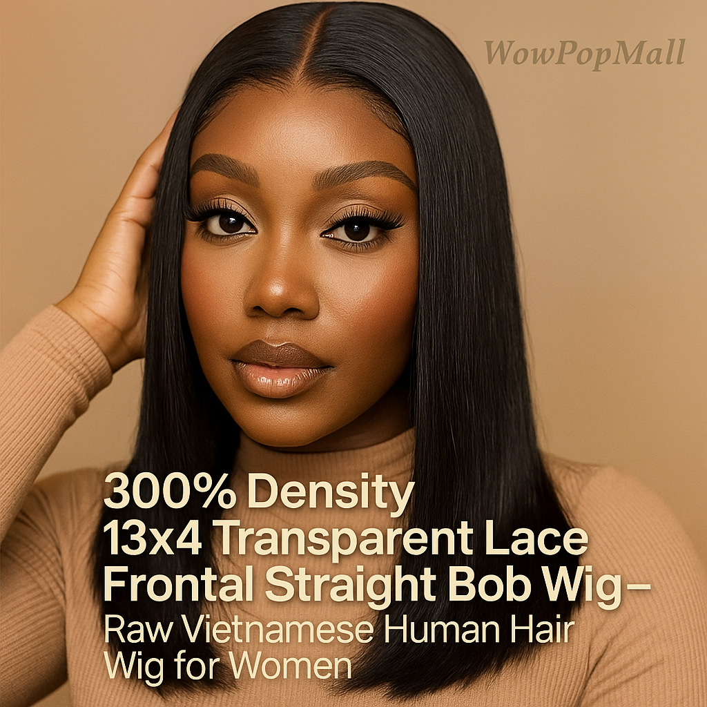 300% Density 13x4 Transparent Lace Frontal Straight Bob Wig – Raw Vietnamese Human Hair Wig for Women