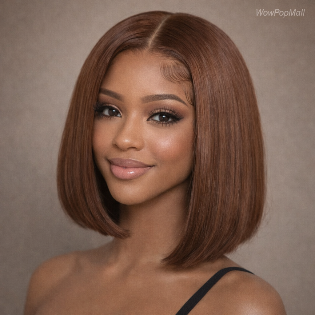 Chocolate Brown #4 Straight Bob 13x4 HD Transparent Lace Front Wig (220% Density)