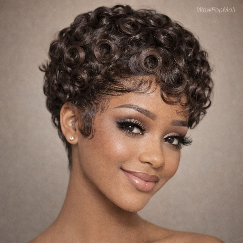 GloTress 13x4 Lace Frontal Pixie Cut Human Hair Wig (Wavy) – 180% Density, 4 Inch, Pre-Plucked Baby Hair