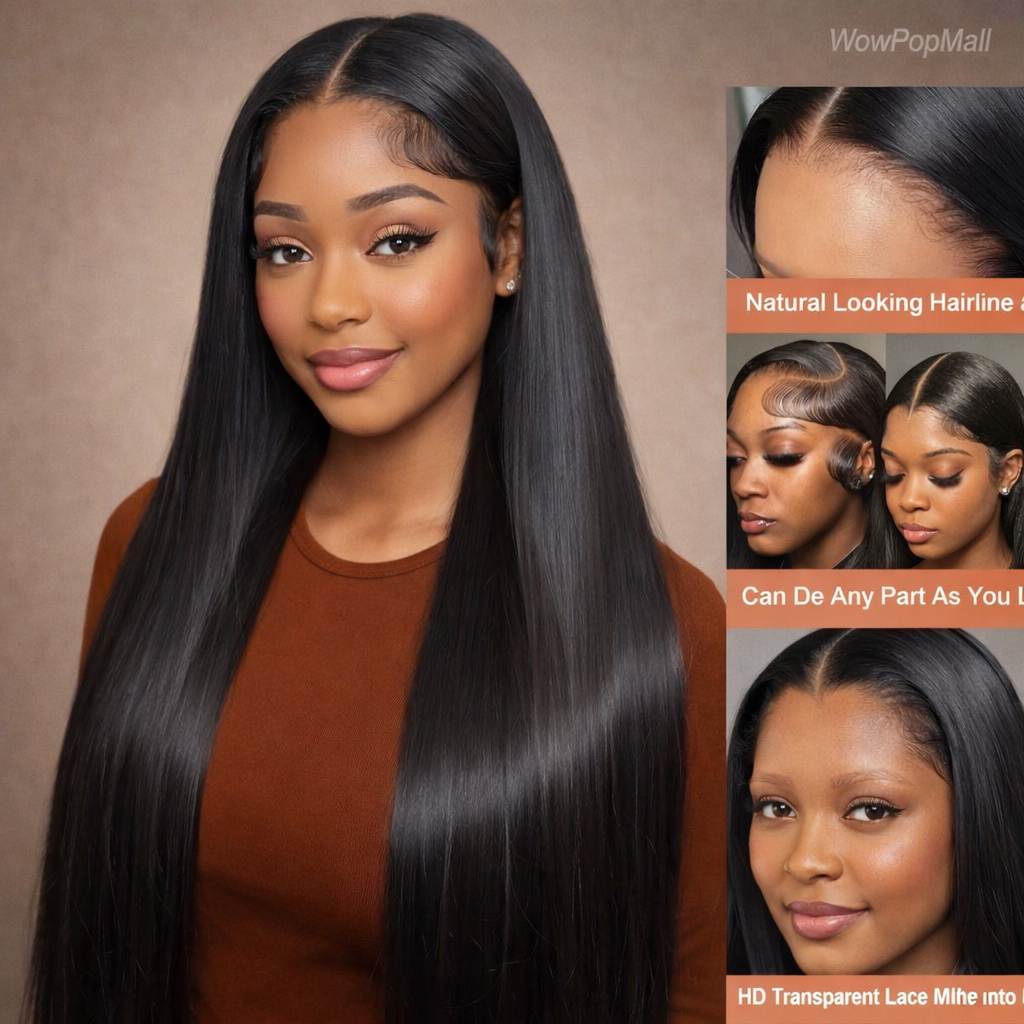 Rovess 13x6 HD Lace Front Bone Straight Human Hair Wig (40–44") – Pre-Plucked, Transparent Lace