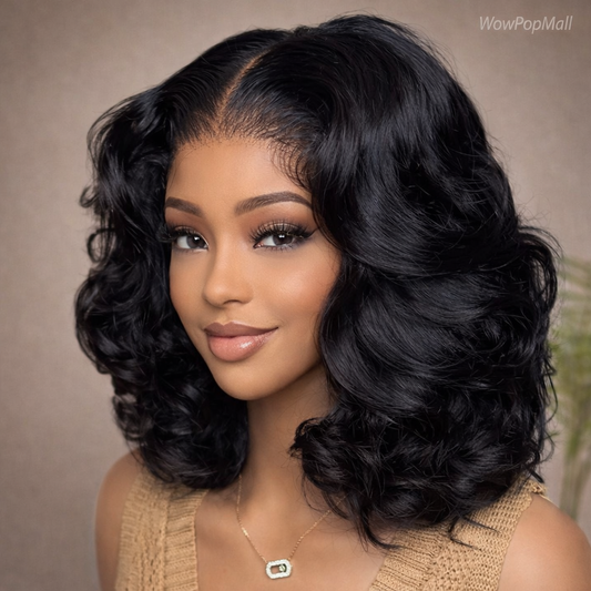 220% Density Body Wave Short Bob 13x4 HD Transparent Lace Front Human Hair Wig (1B Natural Black) – Pre-Plucked