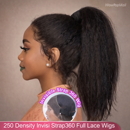 Invisible Strap 360 HD Full Lace Glueless Kinky Straight Human Hair Wig