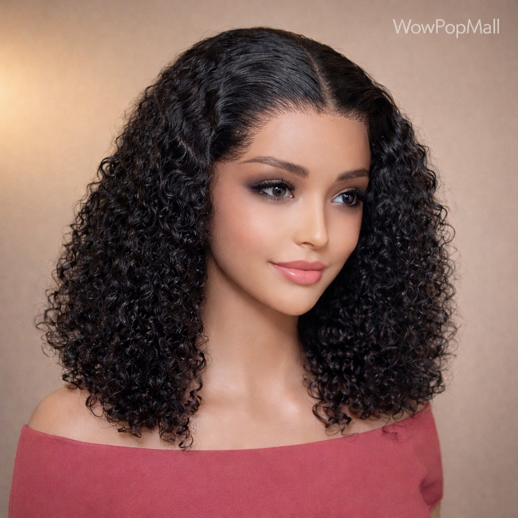 Deep Wave Short Bob 13x4 Lace Front Remy Human Hair Wig (Transparent Swiss Lace, Pre-Plucked Look)