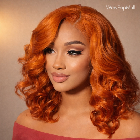 Ginger Orange Body Wave Bob Glueless 4x4 HD Lace Closure Remy Human Hair Wig (#350, Pre-Plucked)