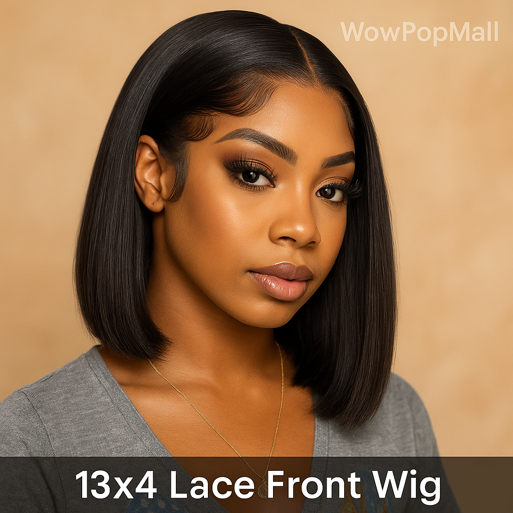 4x4 / 13x4 Lace Front Human Hair Bob Wig – Bone Straight Short Wig, Pre-Plucked Brazilian Lace Frontal 100% Human Hair