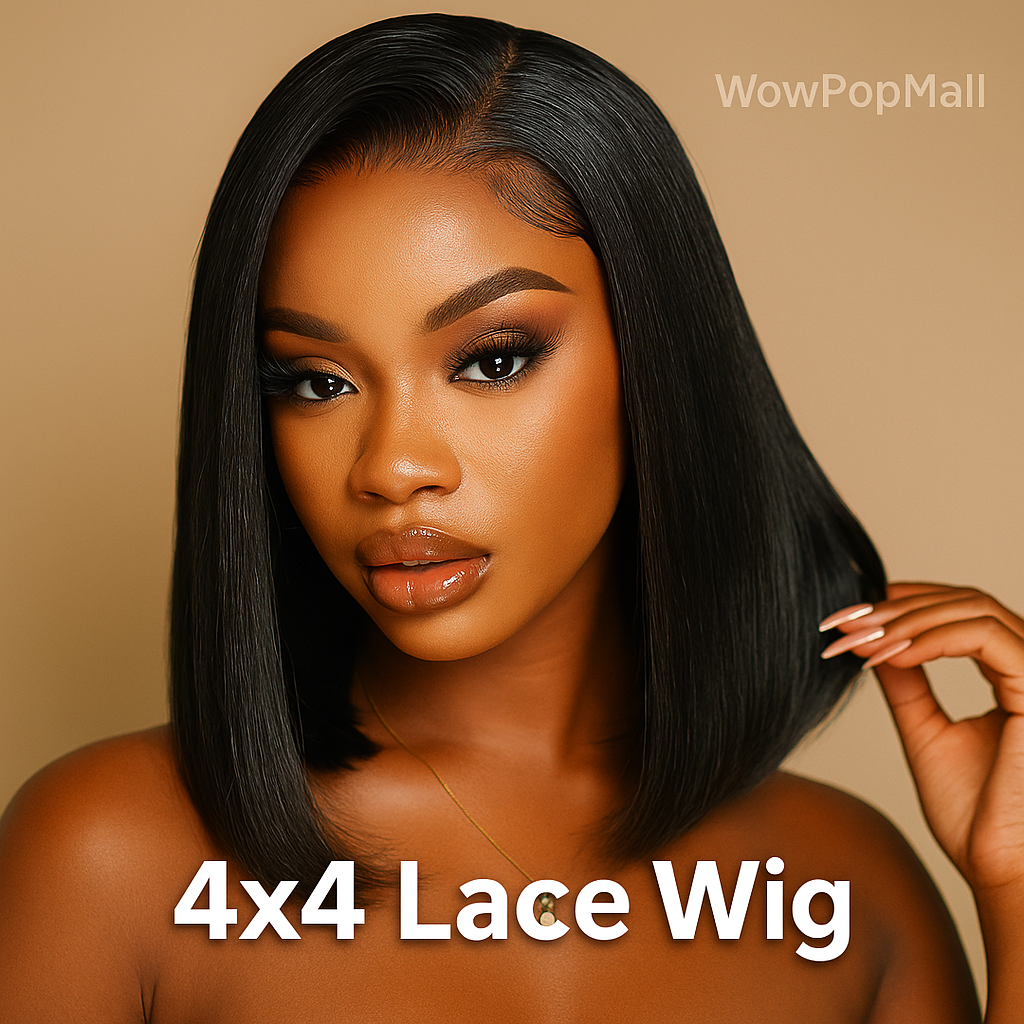 4x4 / 13x4 Lace Front Human Hair Bob Wig – Bone Straight Short Wig, Pre-Plucked Brazilian Lace Frontal 100% Human Hair