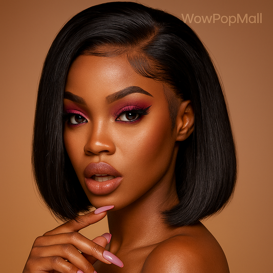 4x4 / 13x4 Lace Front Human Hair Bob Wig – Bone Straight Short Wig, Pre-Plucked Brazilian Lace Frontal 100% Human Hair