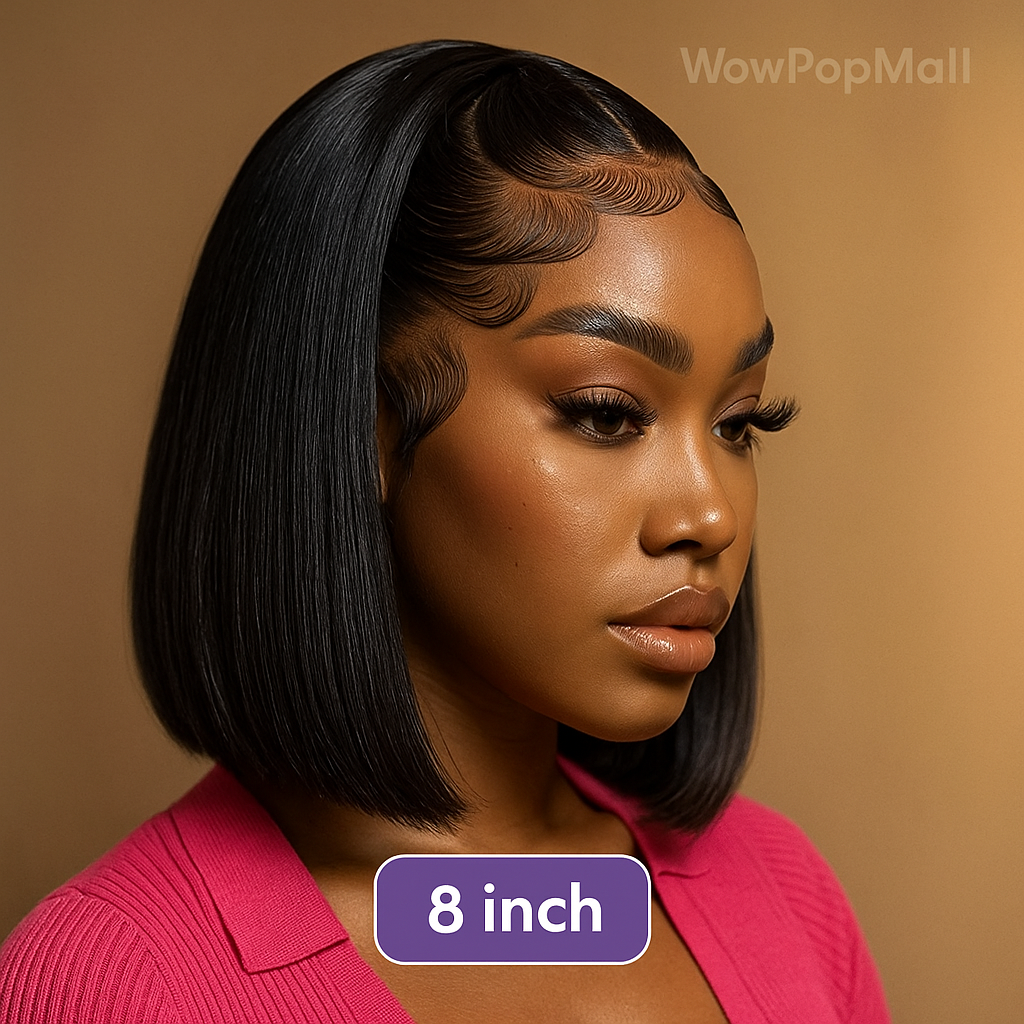 4x4 / 13x4 Lace Front Human Hair Bob Wig – Bone Straight Short Wig, Pre-Plucked Brazilian Lace Frontal 100% Human Hair