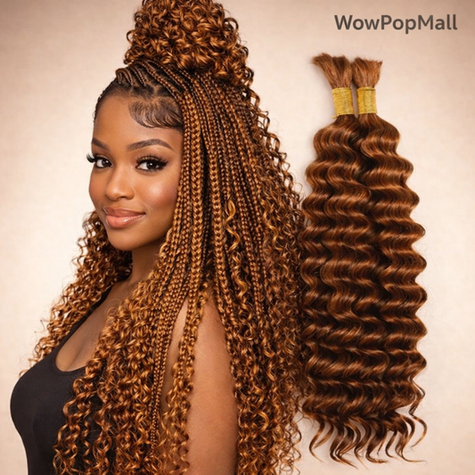 30# Chocolate Brown Deep Wave Bulk Human Hair (100g, 2 Bundles) – Brazilian Remy for Boho Braids (14–24")