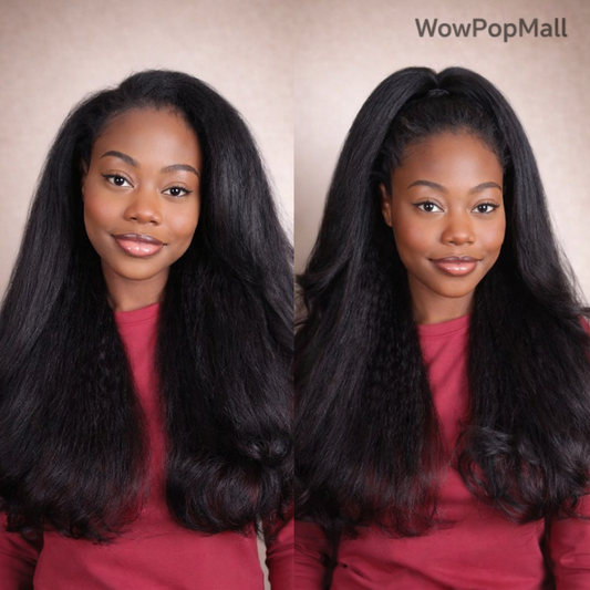 3-in-1 Kinky Straight Half Wig (Drawstring Glueless) – Brazilian Remy Human Hair, 250% Density, Ready to Wear (26"+)