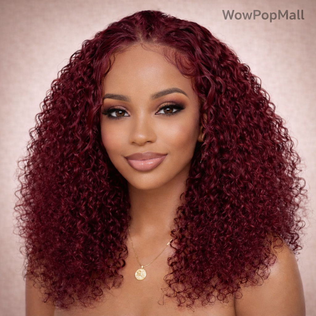99J Burgundy Short Curly Bob HD Lace Wig (13x4 / 4x4) – Brazilian Remy Human Hair, 200% Density (4–16")