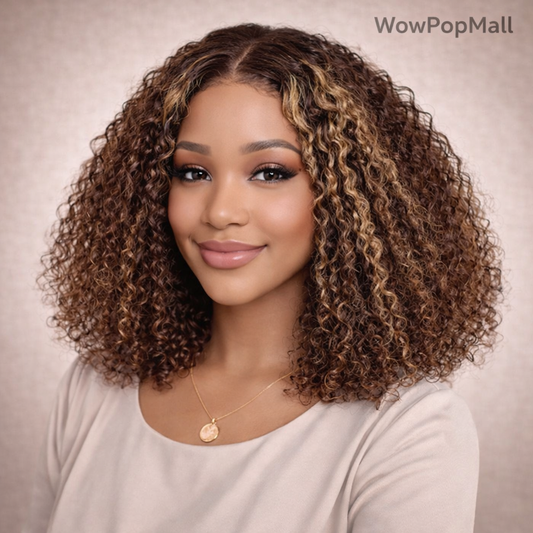 16" Curly Wave 5x5 Pre-Cut Glueless Bob HD Lace Wig (220% Density) – 100% Brazilian Remy Human Hair