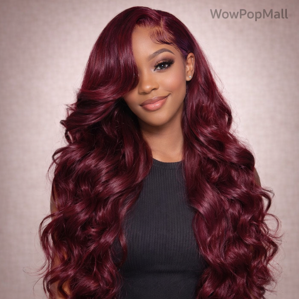 CanaryFly 99J Burgundy 13x6 HD Transparent Lace Frontal Body Wave Human Hair Wig (Pre-Plucked)