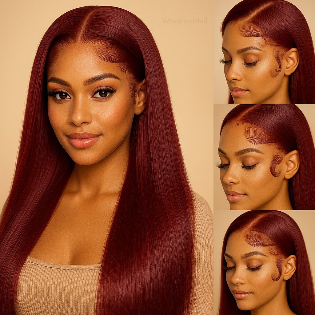 Burgundy Red Straight HD Lace Front Human Hair Wig – 100% Brazilian, 13x6/13x4/4x4 Options
