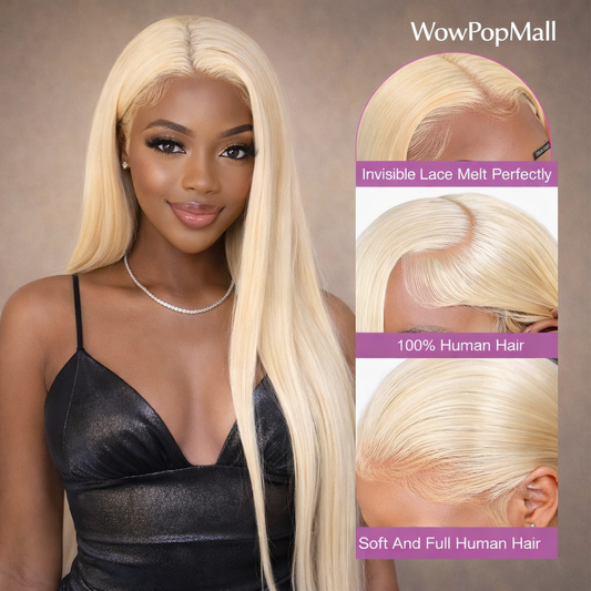 613 Blonde Straight HD Lace Frontal Human Hair Wig (13x6, Free Parting, 30–40 Inch, Up to 230 Density)