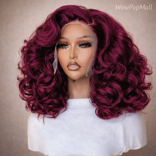 250% Density Burgundy Red #99J Short Bob Wig 13x4 HD Lace Front Wig Loose Deep Wave Bob Wigs 100% Human Hair Lace Wigs For Women