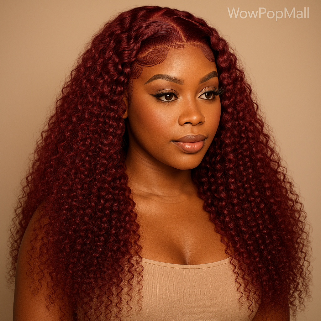 99J Burgundy Deep Wave HD Lace Front Wig – 13x6 & 13x4 Human Hair Frontal, Long Curly Red Wig