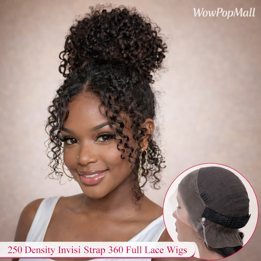 Invisible Strap HD 360 Lace Front Wig Human Hair Deep Curly Precut 360 Full Lace Wig Drawstring Snug Fit Glueless Wig Human Hair