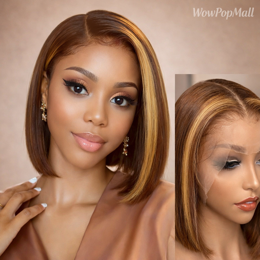 Luxexuan 13x4 Transparent Lace Front Bob Wig – 4/27 Ombre Honey Blonde Straight Human Hair (10–16")