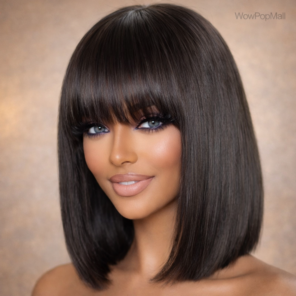 1B Straight Bob Human Hair Wig (Full Machine, Remy, Bleached Knots)