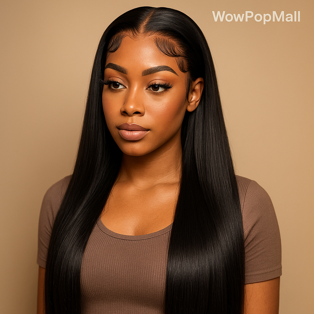 30–40 Inch Black Straight Human Hair Wig – 13×4 & 13×6 HD Transparent Lace Frontal, Pre-Plucked Brazilian Wig