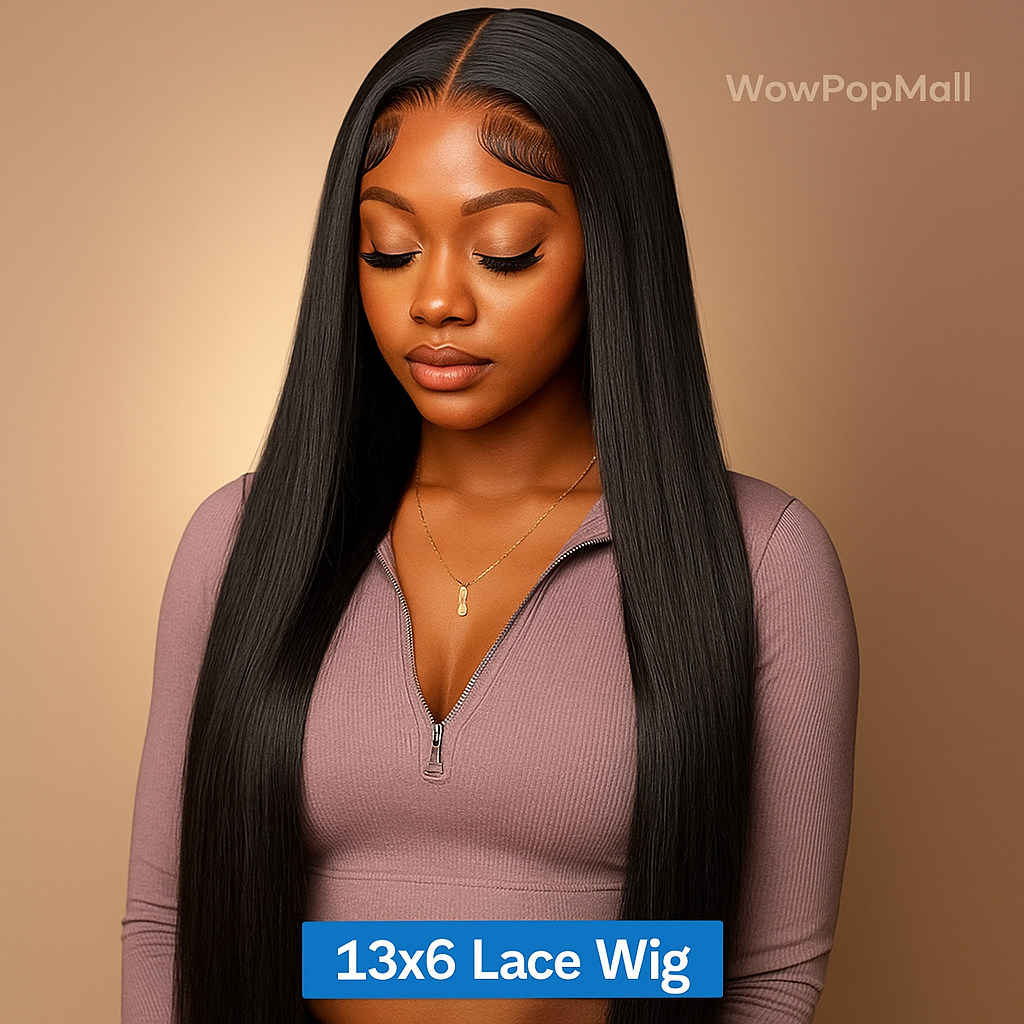 30–40 Inch Black Straight Human Hair Wig – 13×4 & 13×6 HD Transparent Lace Frontal, Pre-Plucked Brazilian Wig