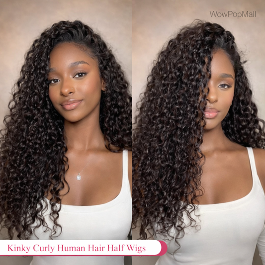 3-in-1 Drawstring Half Wig – Kinky Curly Human Hair, Glueless, 250% Density (Ready to Wear)
