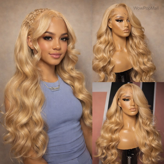 27# Honey Blond Body Wave 13x4 Lace Frontal Human Hair Wigs Brazilian Colored Loose Water Wave 13x6 HD Lace Front Wig For Women