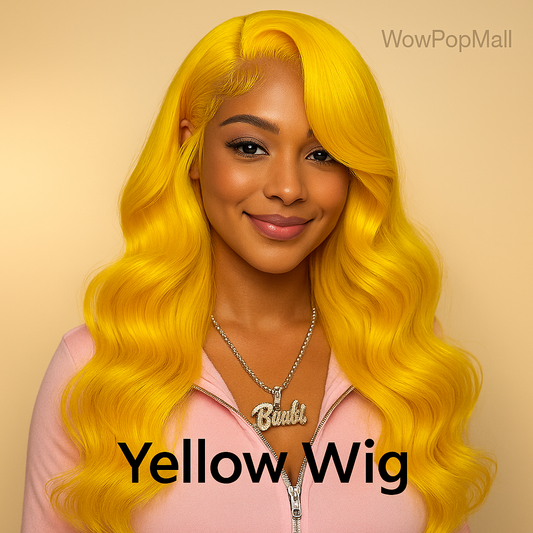 38-Inch Light Yellow Body Wave Human Hair Wig – 13x6 HD Transparent Lace Front, Pre-Plucked Hairline