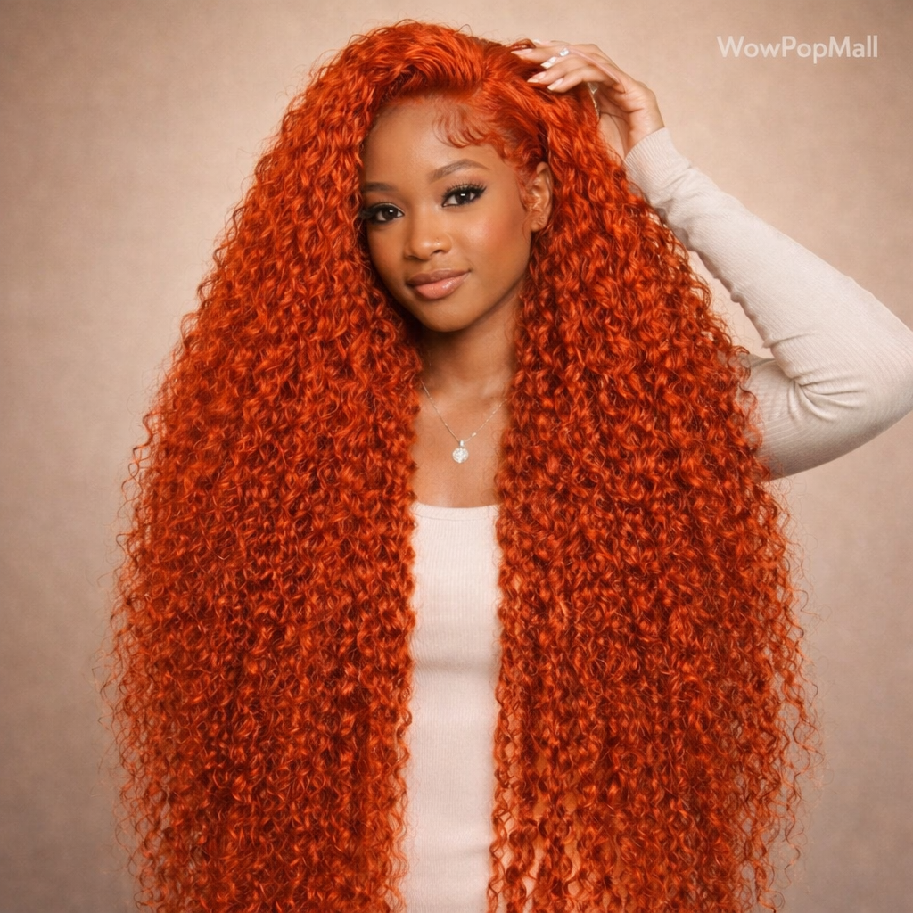 Orange Ginger Water Wave HD Lace Front Human Hair Wig | Transparent Lace 13x6 / 13x4 Pre-Plucked (30 Inch)