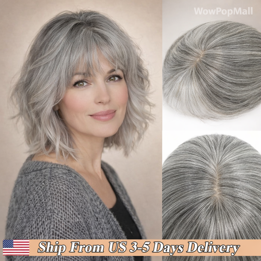 Real Human Hair Topper with 360° Bangs · 3D Hair Piece · 20–35 cm