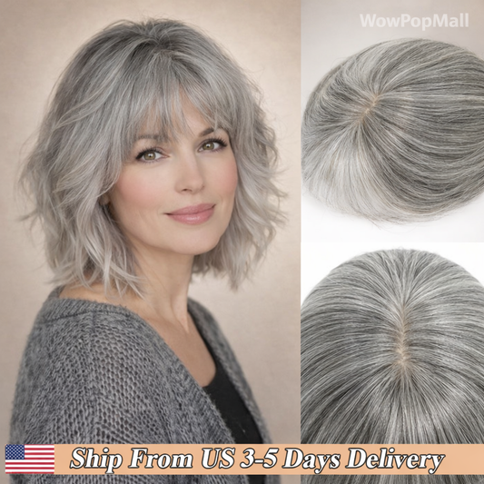 Real Human Hair Topper with 360° Bangs · 3D Hair Piece · 20–35 cm