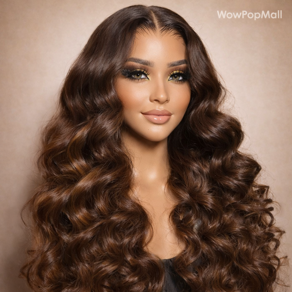 Chocolate Brown Body Wave HD Transparent Lace Front Human Hair Wig · 13x4 / 13x6 · 26+ Inch