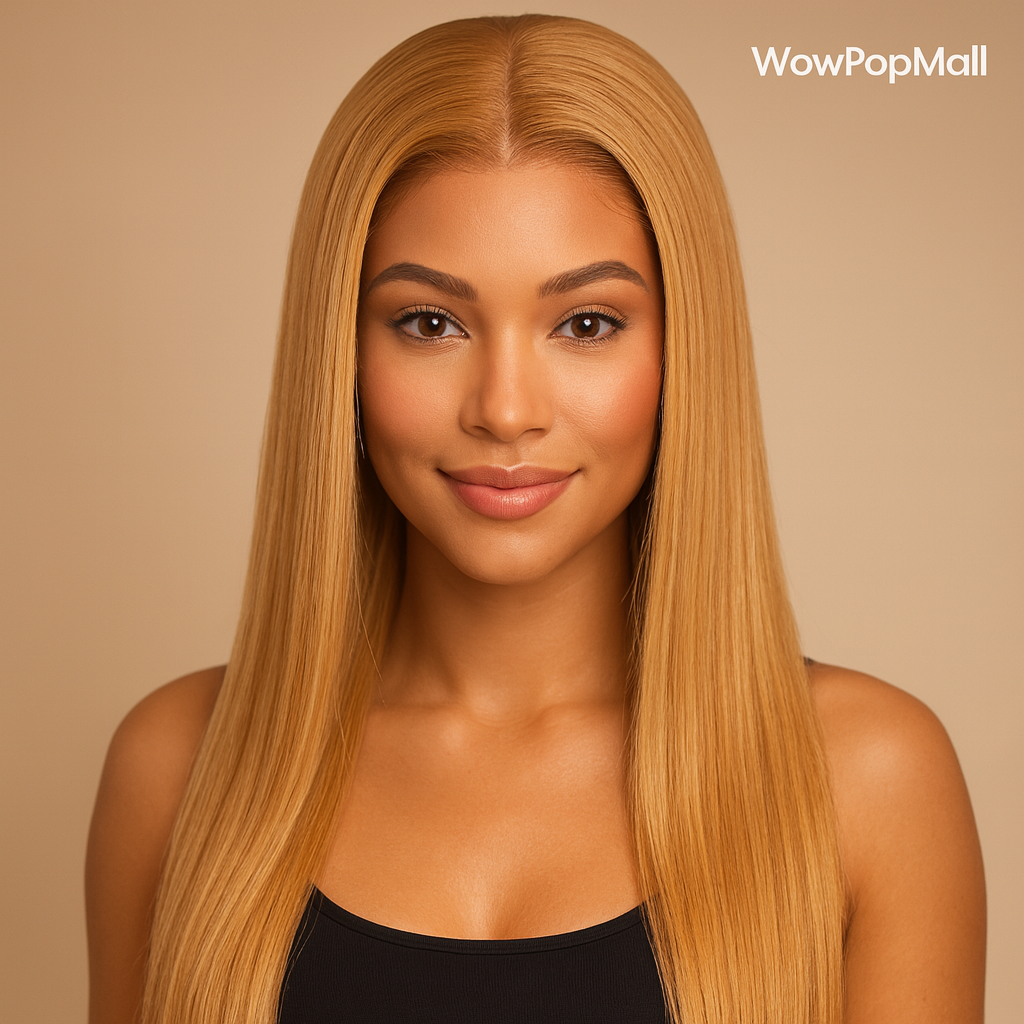 Bone Straight Honey Blonde 13x6 HD Lace Front Wig – 27# Brazilian Human Hair, Long Straight Glueless Wig