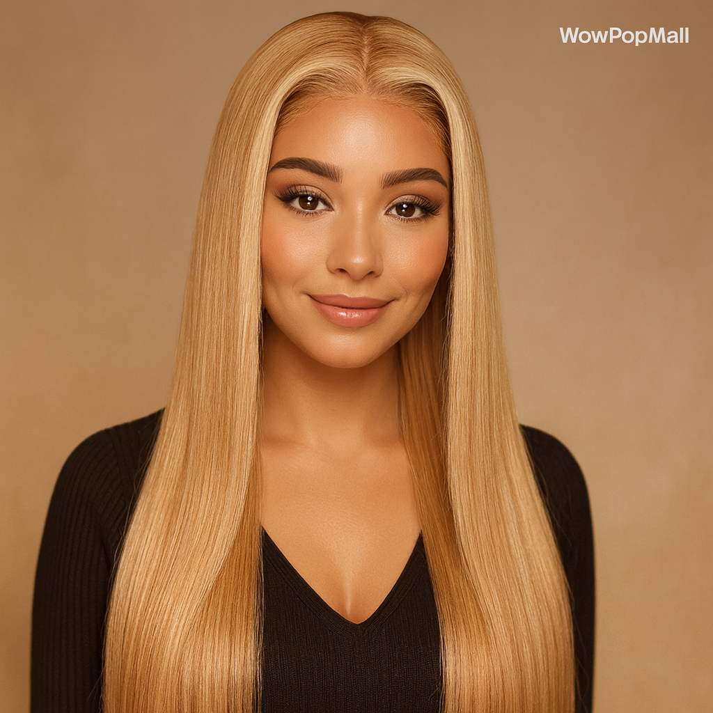 Bone Straight Honey Blonde 13x6 HD Lace Front Wig – 27# Brazilian Human Hair, Long Straight Glueless Wig