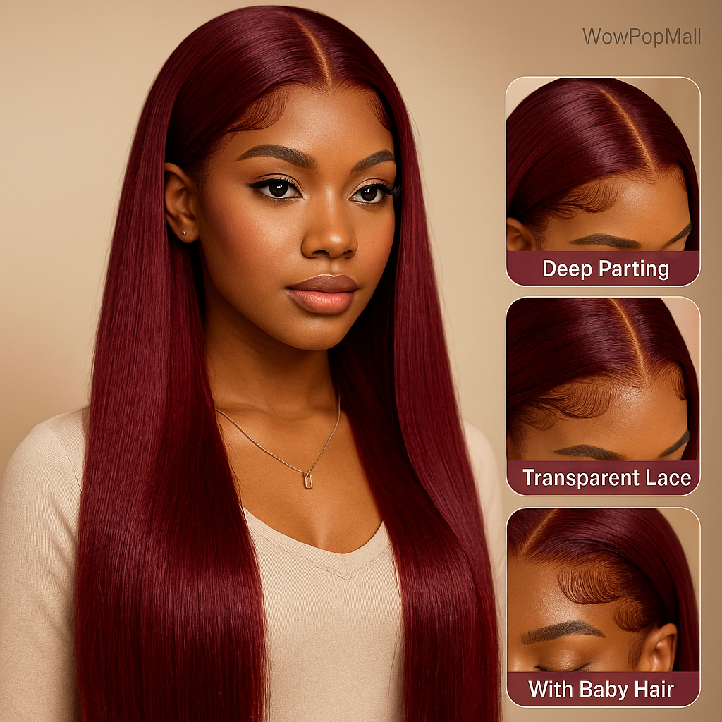 Burgundy 13x6 HD Lace Frontal Human Hair Wig Straight wig 13x4 Lace Front Human Hair Wigs For Women 99J Colored 200 High Density