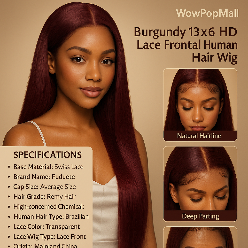 Burgundy 13x6 HD Lace Frontal Human Hair Wig Straight wig 13x4 Lace Front Human Hair Wigs For Women 99J Colored 200 High Density