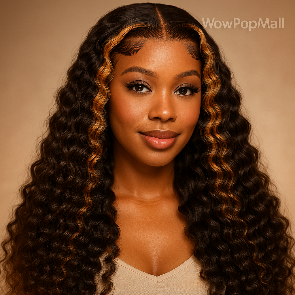 Highlight Curly 13x6 HD Lace Frontal Wig – P4/27 & 1B30 Ombre Deep Wave Human Hair (30–36 inch)