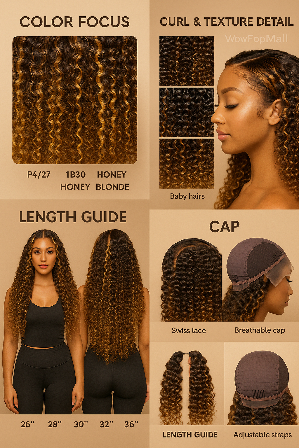Highlight Curly 13x6 HD Lace Frontal Wig – P4/27 & 1B30 Ombre Deep Wave Human Hair (30–36 inch)