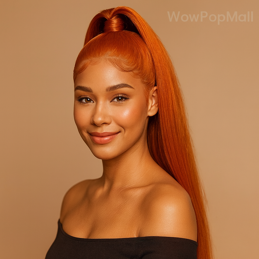 Ginger Orange 13x6 HD Lace Front Human Hair Wig – 30 inch, 200 Density, Straight, Pre-Plucked Natural Hairline