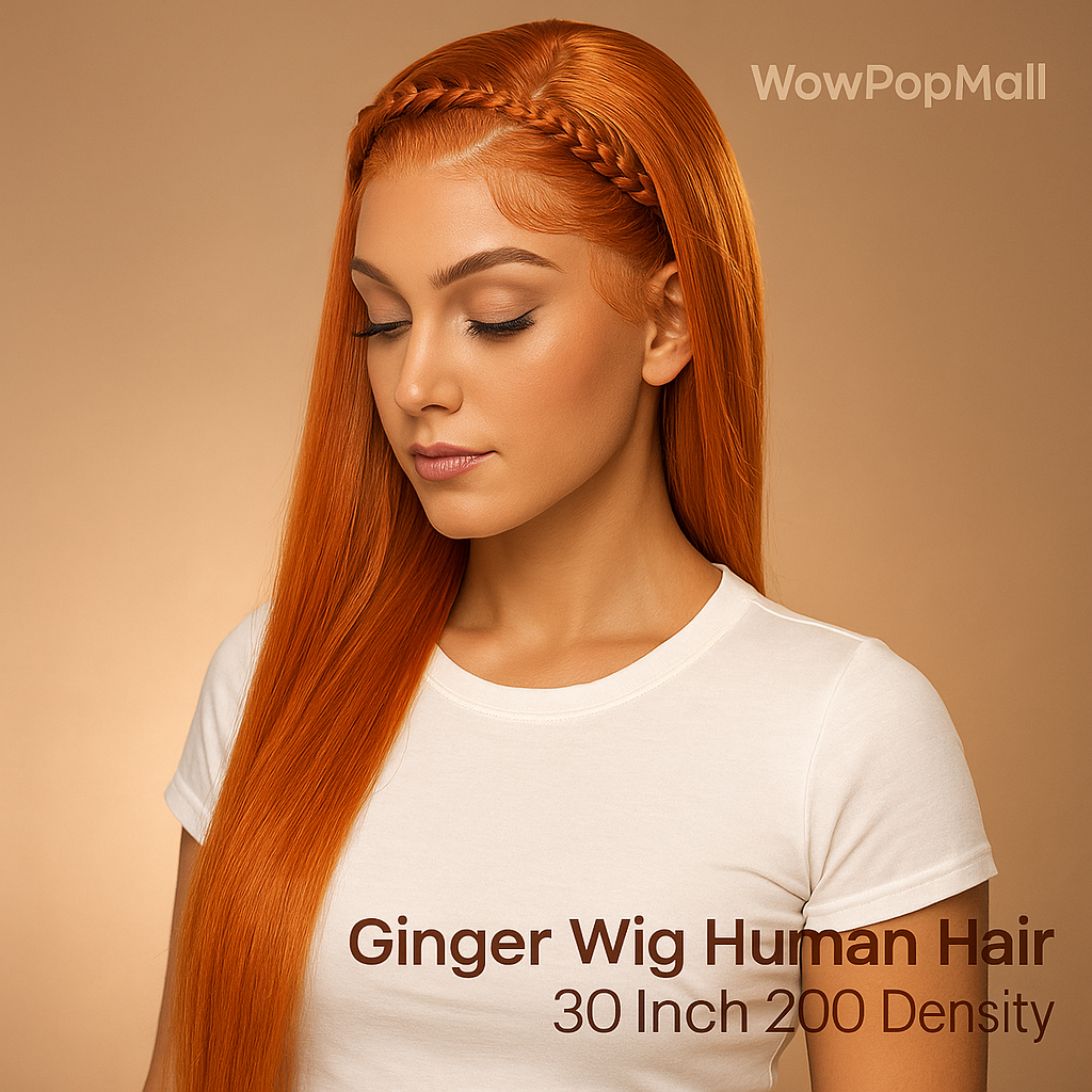 Ginger Orange 13x6 HD Lace Front Human Hair Wig – 30 inch, 200 Density, Straight, Pre-Plucked Natural Hairline