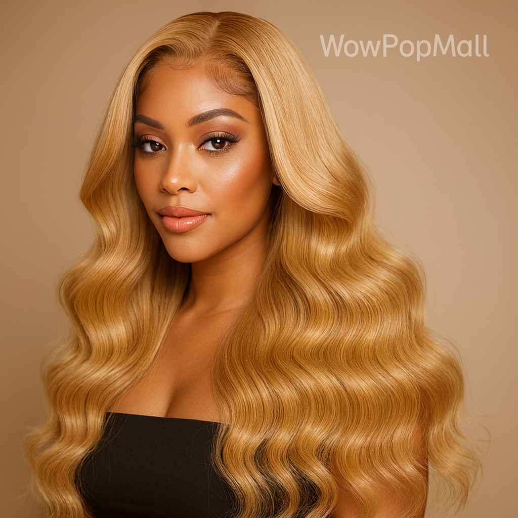 Honey Blonde 13x6 HD Lace Front Human Hair Wig – 250% Density Body Wave Brazilian Remy