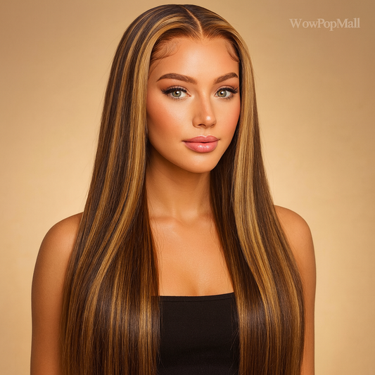 Silkwave 13x4 & 13x6 Highlight Straight Human Hair Lace Front Wig – Brown Blonde 4/27 Pre-Plucked Brazilian Remy